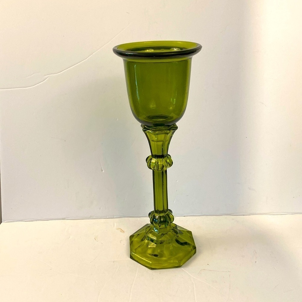 Glass candlestick vintage large unique apple green